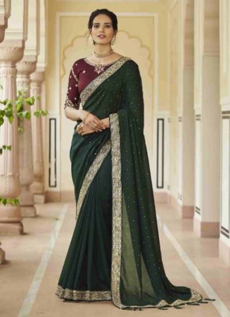 Dark Green Colour Avsar Vol 01 Shubhvastra New Latest Designer Heavy Vichitra Ethnic Wear Saree Collection 5414